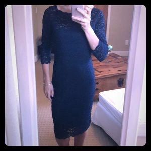 Navy Blue Lace 3/4 Sleeve Dress